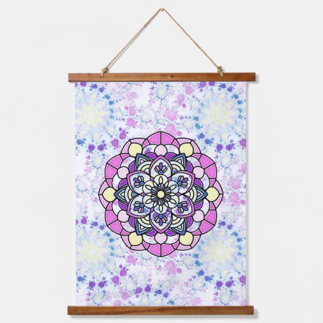 Spring Mandala Wood Topped Wall Tapestry Wandteppich Mit Holzrahmen (Vorderseite)