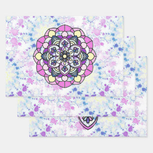 Spring Mandala Wrapping Paper Flat Sheet Set 3 Geschenkpapier Set