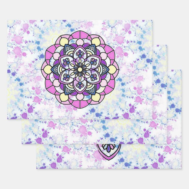 Spring Mandala Wrapping Paper Flat Sheet Set 3 Geschenkpapier Set (Set)