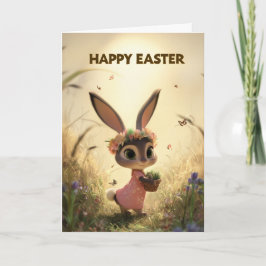 Spring Meadow Bunny in Pink Dress Easter Card Karte