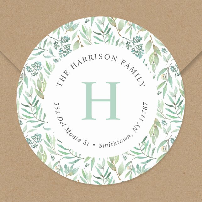 Spring Meadow Monogram-Rücksendeadresse Runder Aufkleber (Von Creator hochgeladen)