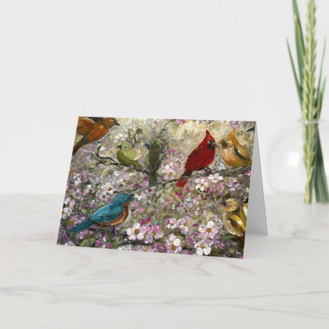Spring Meet: Colorful Songbirds Bird Lovers Gifts Karte (Vorderseite)