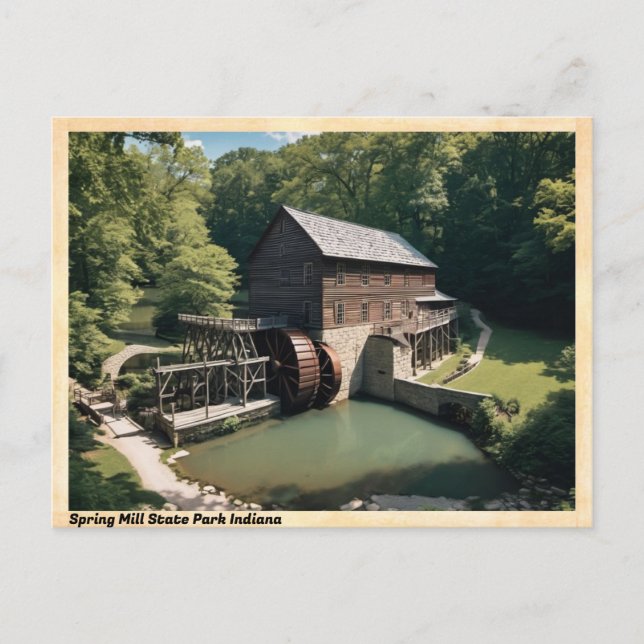 Spring Mill Staat Park Indiana Vintage Reisen Postkarte (Vorderseite)