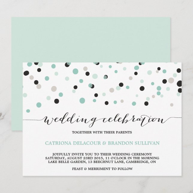 Spring Mint Confetti Dots Einladung Hochzeit (Vorne/Hinten)