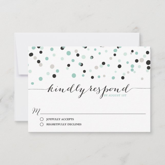 Spring Mint Confetti Dots Wedding RSVP Card Karte (Vorderseite)