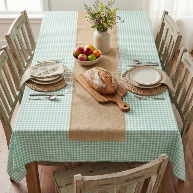 Spring Mint Green Gingham Plaid  Tischdecke (Von Creator hochgeladen)