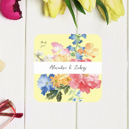 Spring Multi Color Florals Dankeschön - Gelb Quadratischer Aufkleber