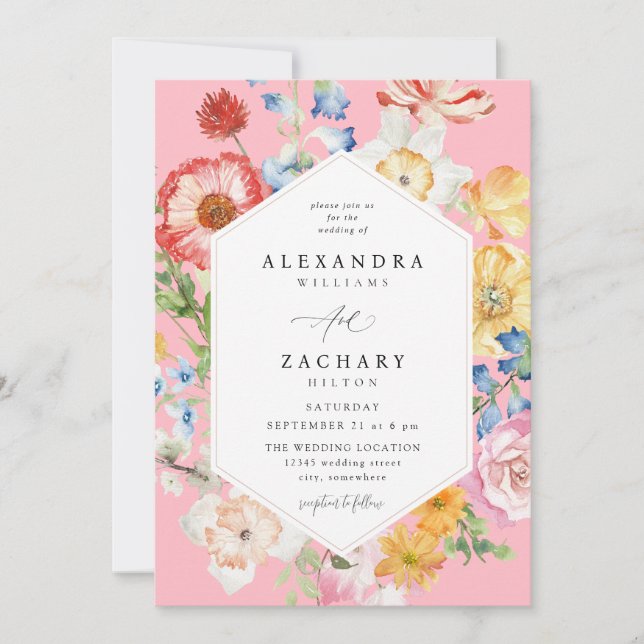 Spring Multi Color Florals Wedding 2 pink Einladung (Vorderseite)