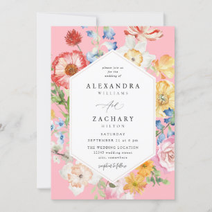 Spring Multi Color Florals Wedding 2 pink Einladung