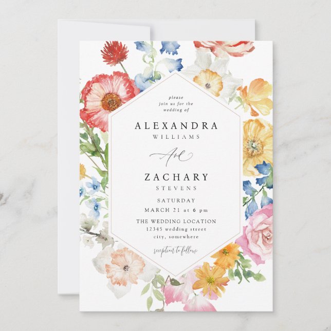 Spring Multi Color Florals Wedding 2up Einladung (Vorderseite)