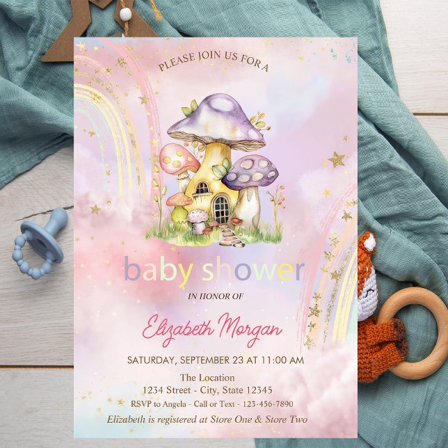 Spring Mushrooms Houses Rainbow Baby Shower Einladung (Von Creator hochgeladen)