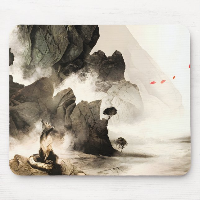 Spring Mystic Fox Misty Mountain Minimalist Zen Mousepad (Vorne)