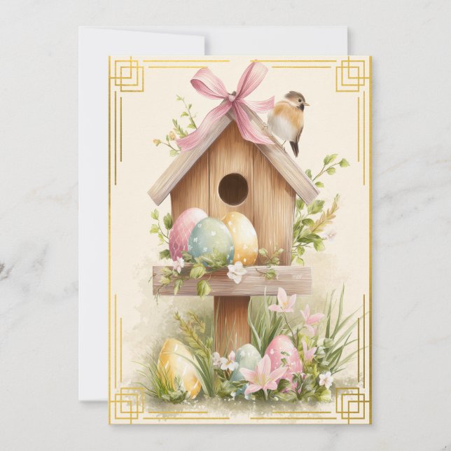 Spring Nest – Easter Birdhouse Delight Karte (Vorderseite)