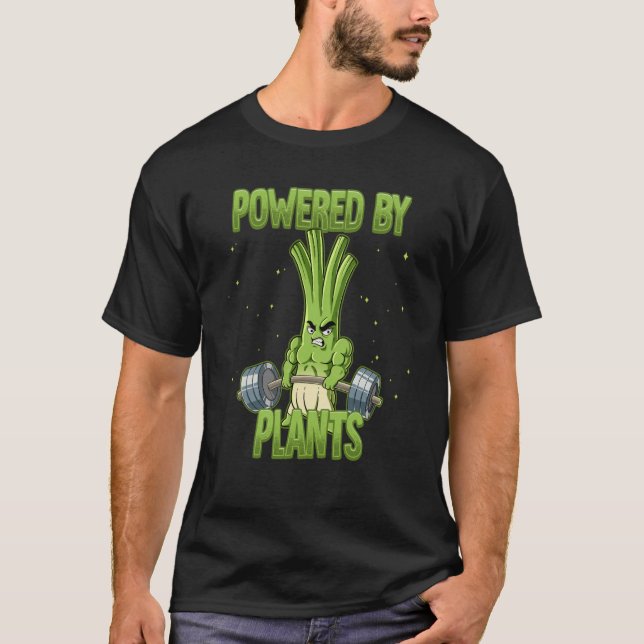 Spring Onion Gym Weight Training Powered By Plants T-Shirt (Vorderseite)