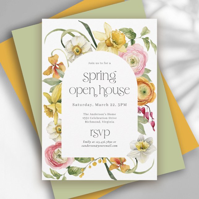 Spring Open House Bright Watercolor Floral Einladung (Von Creator hochgeladen)