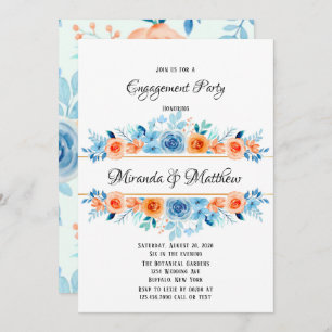 Spring Paint Blue Orange Florals Engagement Party Einladung
