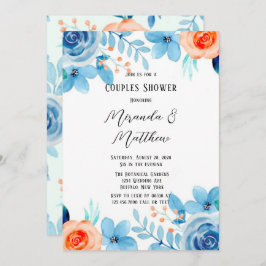 Spring Paint Blue Orange Florals Paare Dusche in Einladung