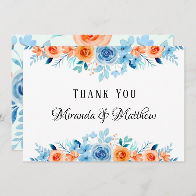 Spring Paint Blue Orange Florals Wedding Vielen Da Einladung (Vorne/Hinten)
