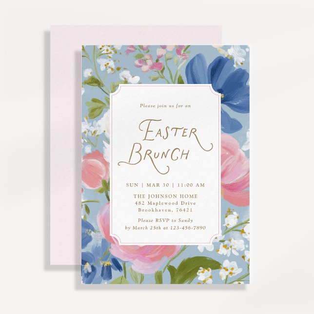 Spring Painted Floral Easter Brunch Invitation Einladung (Von Creator hochgeladen)