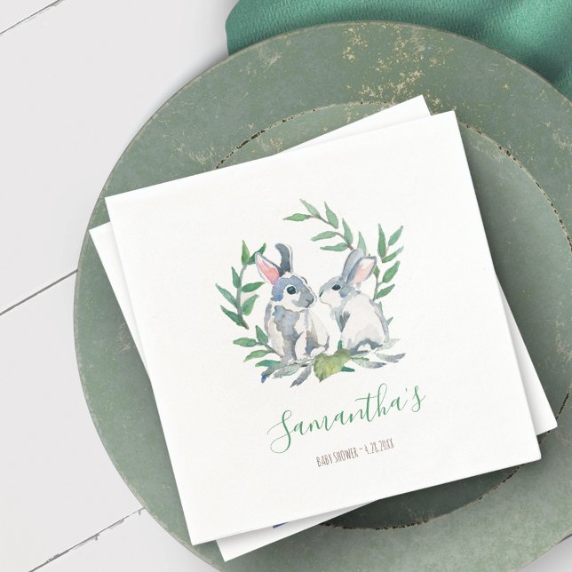 Spring Party Theme Bunny Watercolor Napkins Serviette (Custom Napkins Spring Party Theme Bunny Watercolor art by Victoria Grigaliunas)
