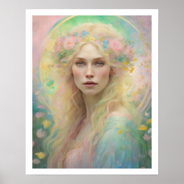 Spring Pastel Art Deco Woman Blond Rose Crown Poster (Vorne)