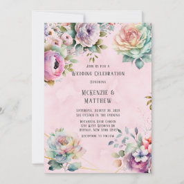 Spring Pastel Floral Bouquet Geometric Wedding Inv Einladung