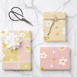 Spring Pastel Floral & Hearts Geschenkpapier Set