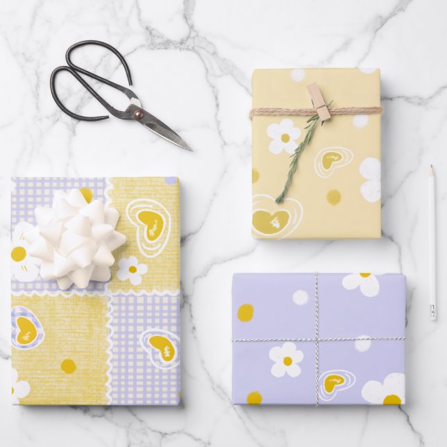 Spring Pastel Floral & Hearts Geschenkpapier Set (Vorderseite)