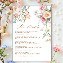 Spring pastel floral wildflower wedding details begleitkarte