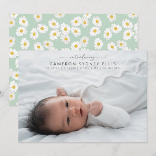 Spring Pastel Sage Green Daisies Baby Foto Birth Ankündigung