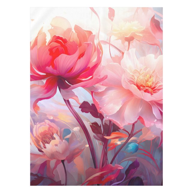 Spring Peony Bloom Garden Watercolor Tischdecke (Vorderseite)