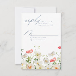 Spring Peony Watercolor Wedding Reply RSVP Card