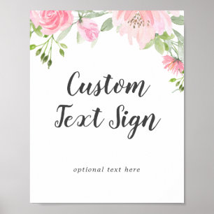 Spring Peony Wedding Custom Text Sign Poster
