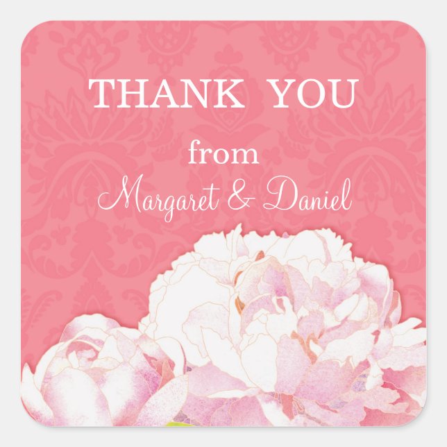 Spring Peony Wedding Vielen Dank für Ihr Interesse Quadratischer Aufkleber (Vorderseite)