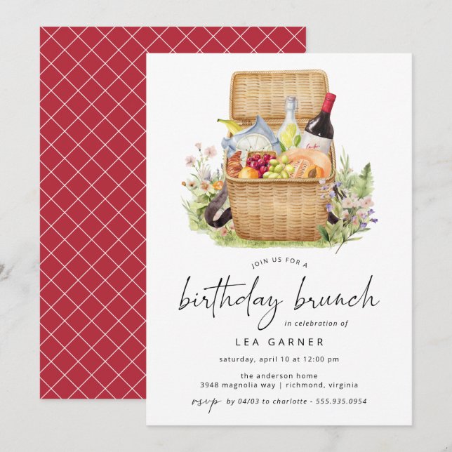 Spring Picnic | Niedlicher Blumenbrunch Einladung (Vorne/Hinten)