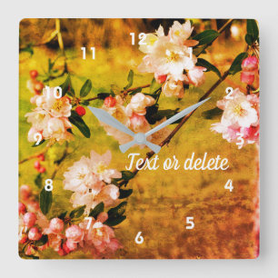 Spring Pink And White Blossoms Abstract  Quadratische Wanduhr
