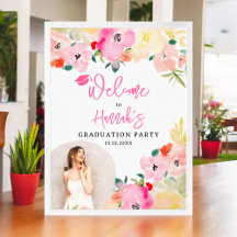 Spring pink boho  garden floral graduation welcome