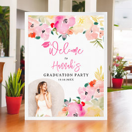 Spring pink boho  garden floral graduation welcome poster