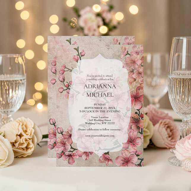 Spring Pink Floral Wedding Invitation Einladung (Von Creator hochgeladen)