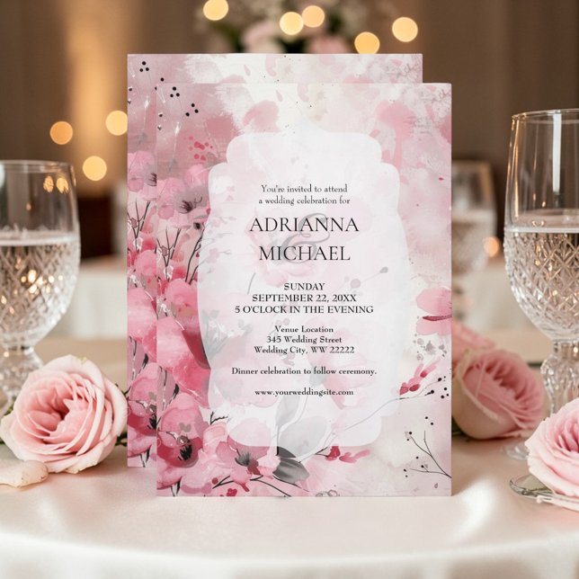 Spring Pink Floral Wedding Invitation Einladung (Von Creator hochgeladen)