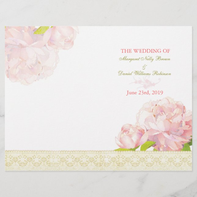 Spring Pink Peony Bi Fold Wedding Programm (Vorderseite)