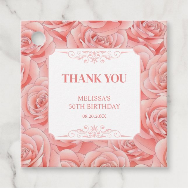 Spring Pink Roses Blossom Floral Vielen Dank Geschenkanhänger (Vorderseite)
