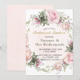 Spring Pink Roses Peony Bridesmaids Luncheon Einladung