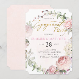 Spring Pink Roses Peony Gold Foil Engagement Party Einladung