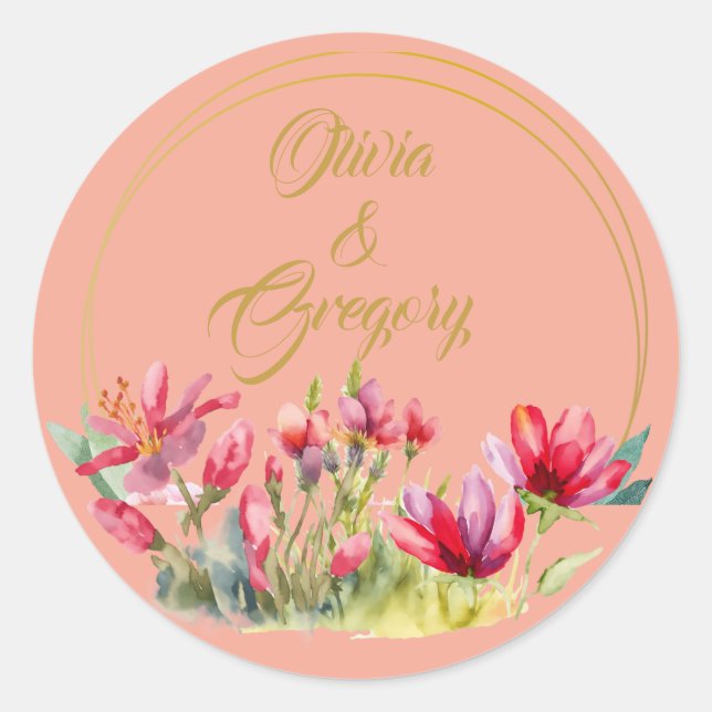 Spring Poppies Gold Wedding Sticker (Vorderseite)