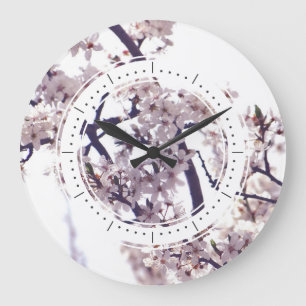 Spring Pum Blossom Tree Elegantes Foto Große Wanduhr