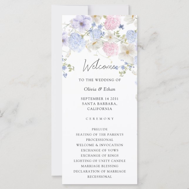 Spring Purple And Pink Wildflowers Wedding Program (Vorderseite)