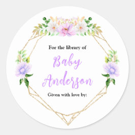 Spring Purple Floral Baby Shower Bookplate Runder Aufkleber