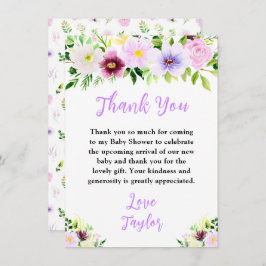Spring Purple Floral Baby Shower Dankeskarte