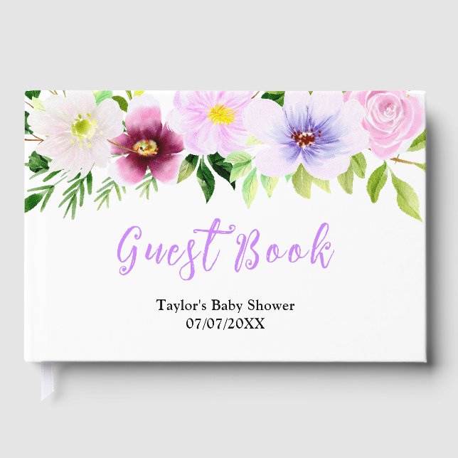 Spring Purple Floral Baby Shower Gästebuch (Vorderseite)